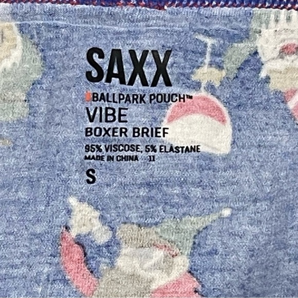 SAXX Vibe Men's Boxer Brief - Holiday Christmas Peak Blue Party Gnomes - Sz - S - Picture 5 of 8